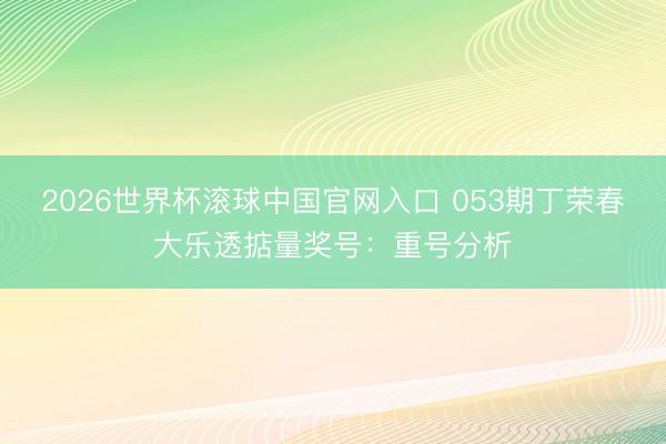 2026世界杯滚球中国官网入口 053期丁荣春大乐透掂量奖号：重号分析