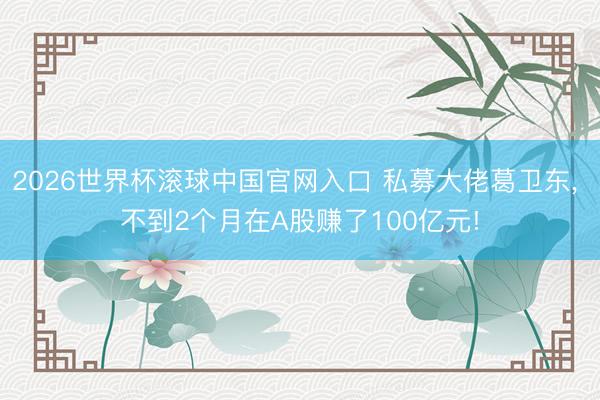 2026世界杯滚球中国官网入口 私募大佬葛卫东， 不到2个月在A股赚了100亿元!